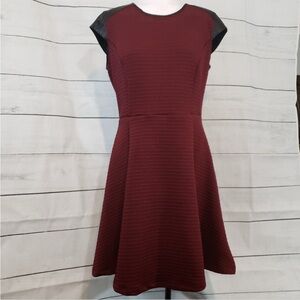 🆕 Mossimo Burgundy Textured, Faux Leather Fit and Flare Cocktail Dress, Size S